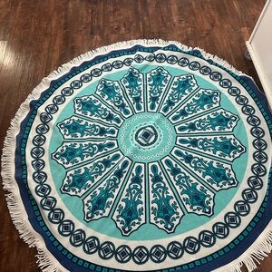 Round Teal and Blue Mandala Beach Towel